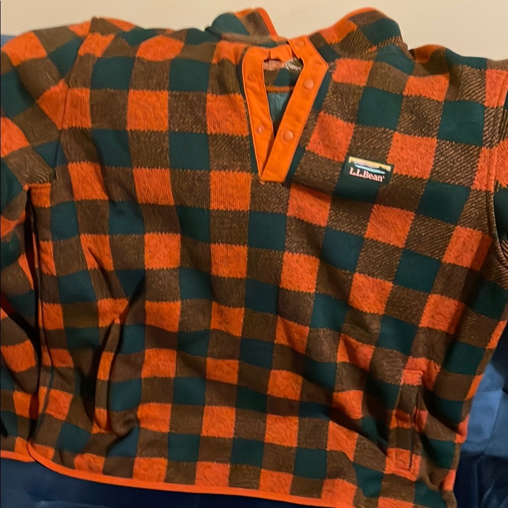 L.L. Bean Orange and Green Checkered Fleece